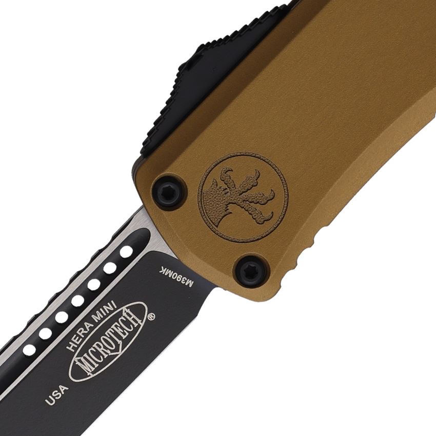 Microtech Hera II Mini OTF Knife - 3" Single Edge Two-Tone M390MK Automatic (Tan Handle) (1703M1TA)