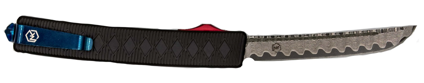 Normandy Shogun OTF Knife - 3.5" Curved Damascus VG-10 Automatic (Black)
