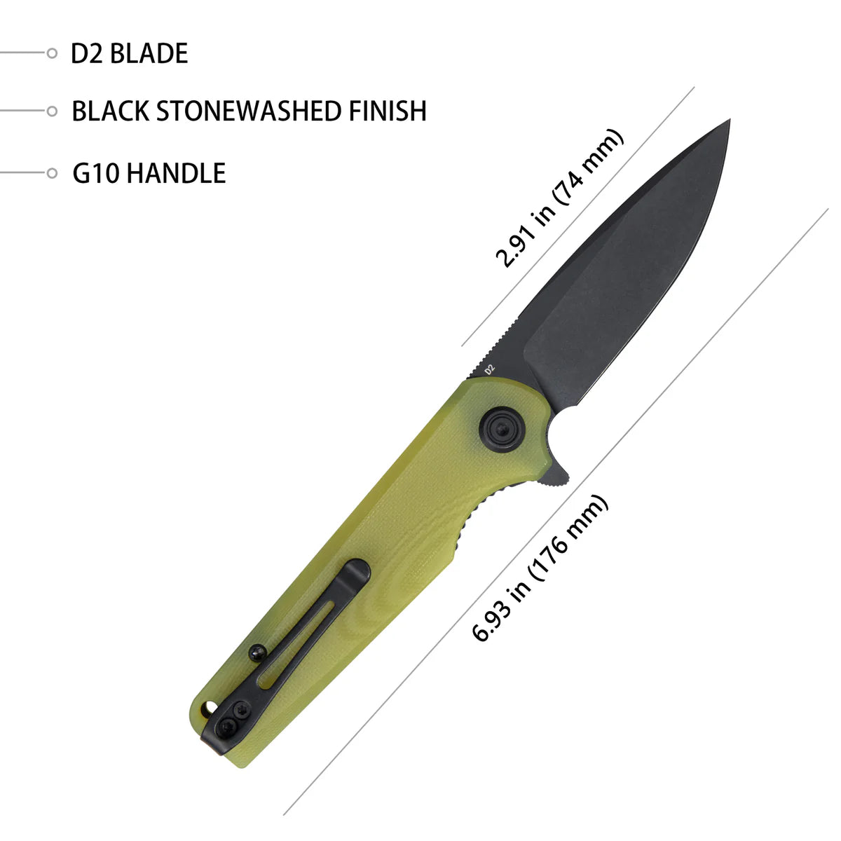 Kubey Wolverine KU233D Translucent Yellow G10 D2 Folding Knife – EDC Pocket Knife