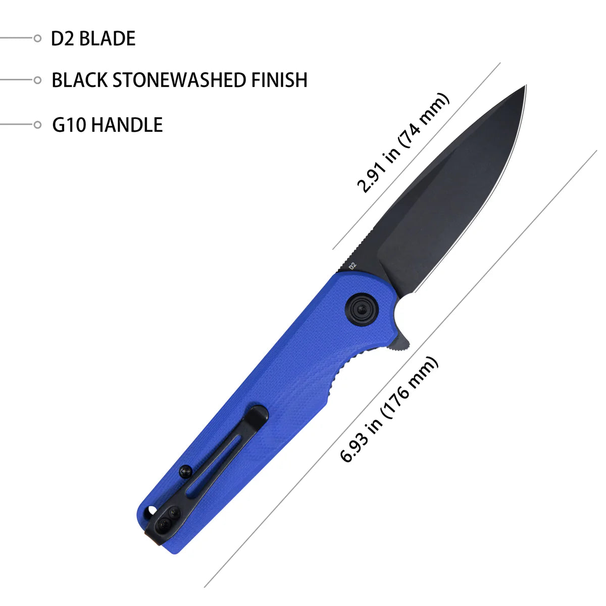 Kubey Wolverine KU233F Black Blue G10 D2 Folding Knife – EDC Pocket Knife