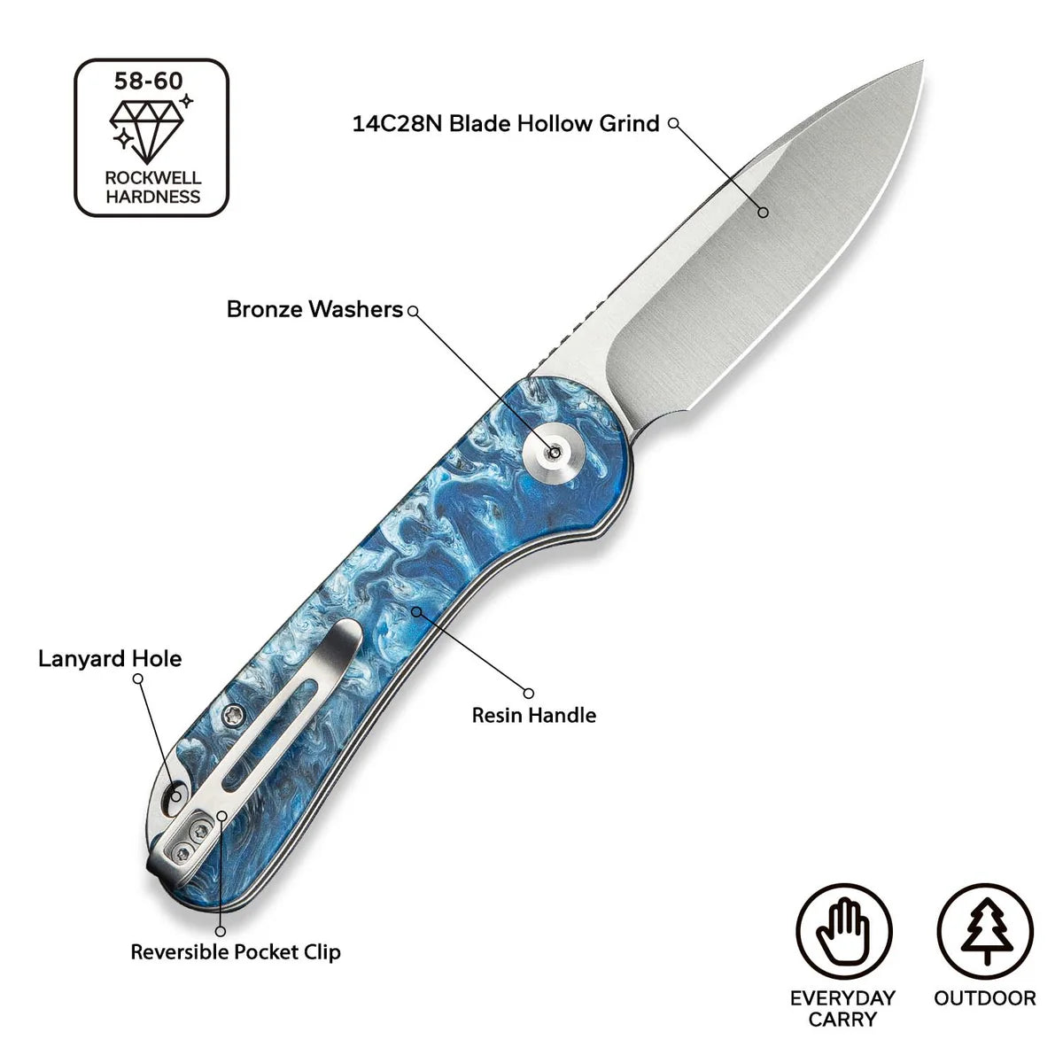 CIVIVI Elementum Slip Joint Knife - Blue Ocean Resin Handle / Satin 14C28N Blade (C18062AJ-4)