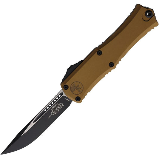 Microtech Hera II Mini OTF Knife - 3" Single Edge Two-Tone M390MK Automatic (Tan Handle) (1703M1TA)