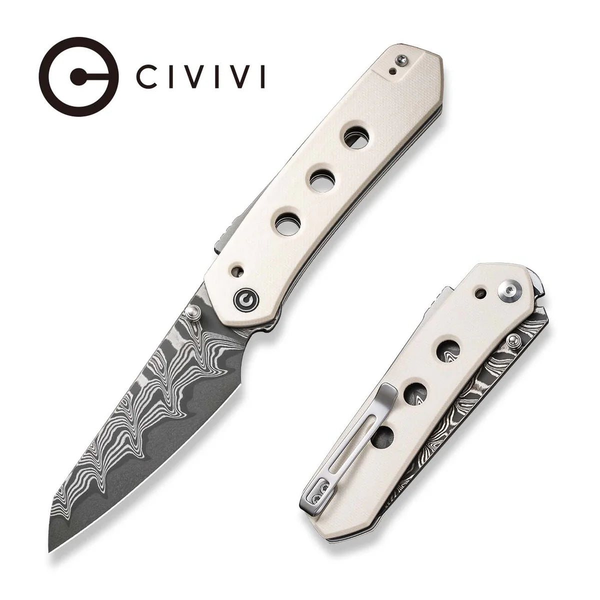 CIVIVI Vision FG Superlock Knife - Ivory G10 Handle / 3.54" Damascus Blade (C22036-DS1)