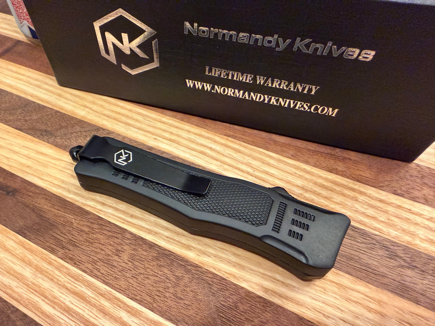 Normandy Griffin Tactical OTF Knife - Small 2.75" Serrated Spear Point (Black TPR)