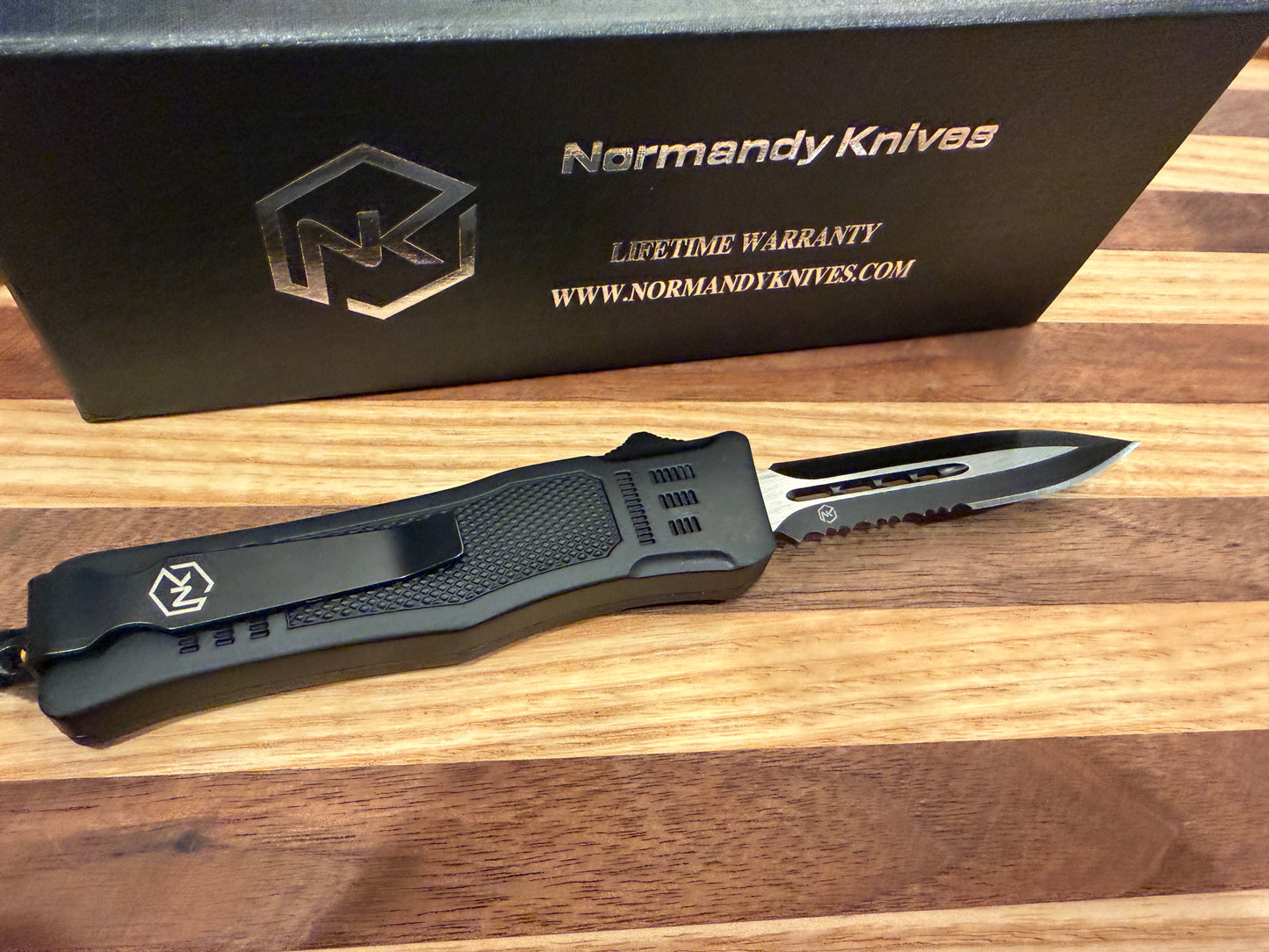 Normandy Griffin Tactical OTF Knife - Small 2.75" Serrated Spear Point (Black TPR)