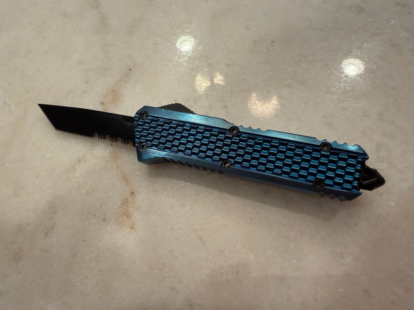 Normandy Small Crusader V2 OTF Serrated Tanto D2 - Blue on Black