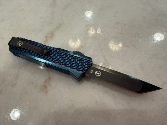 Normandy Small Crusader V2 OTF Serrated Tanto D2 - Blue on Black