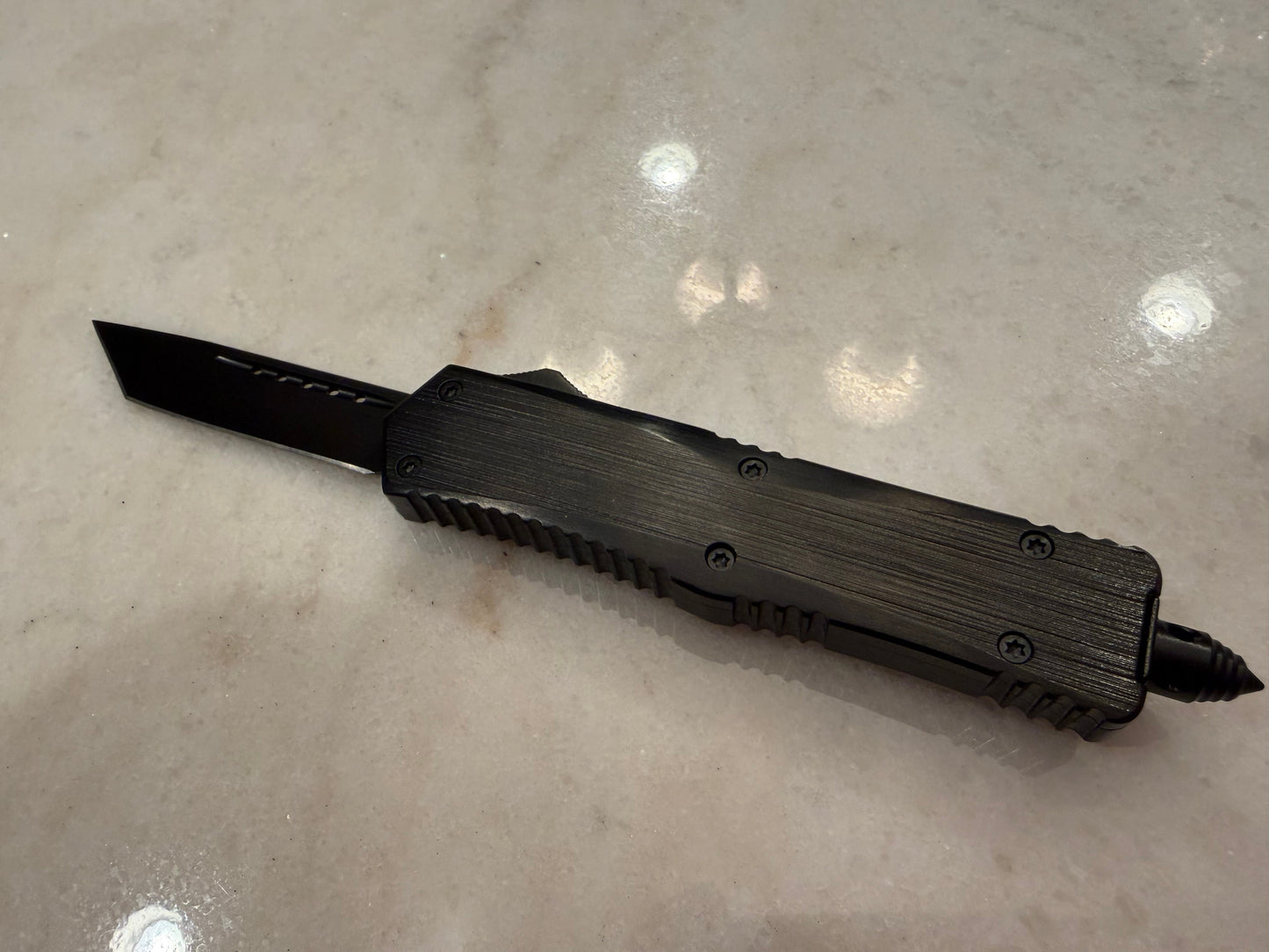Normandy Nocturna NS Tanto D2X Medium OTF Knife - Black Titanium Plated