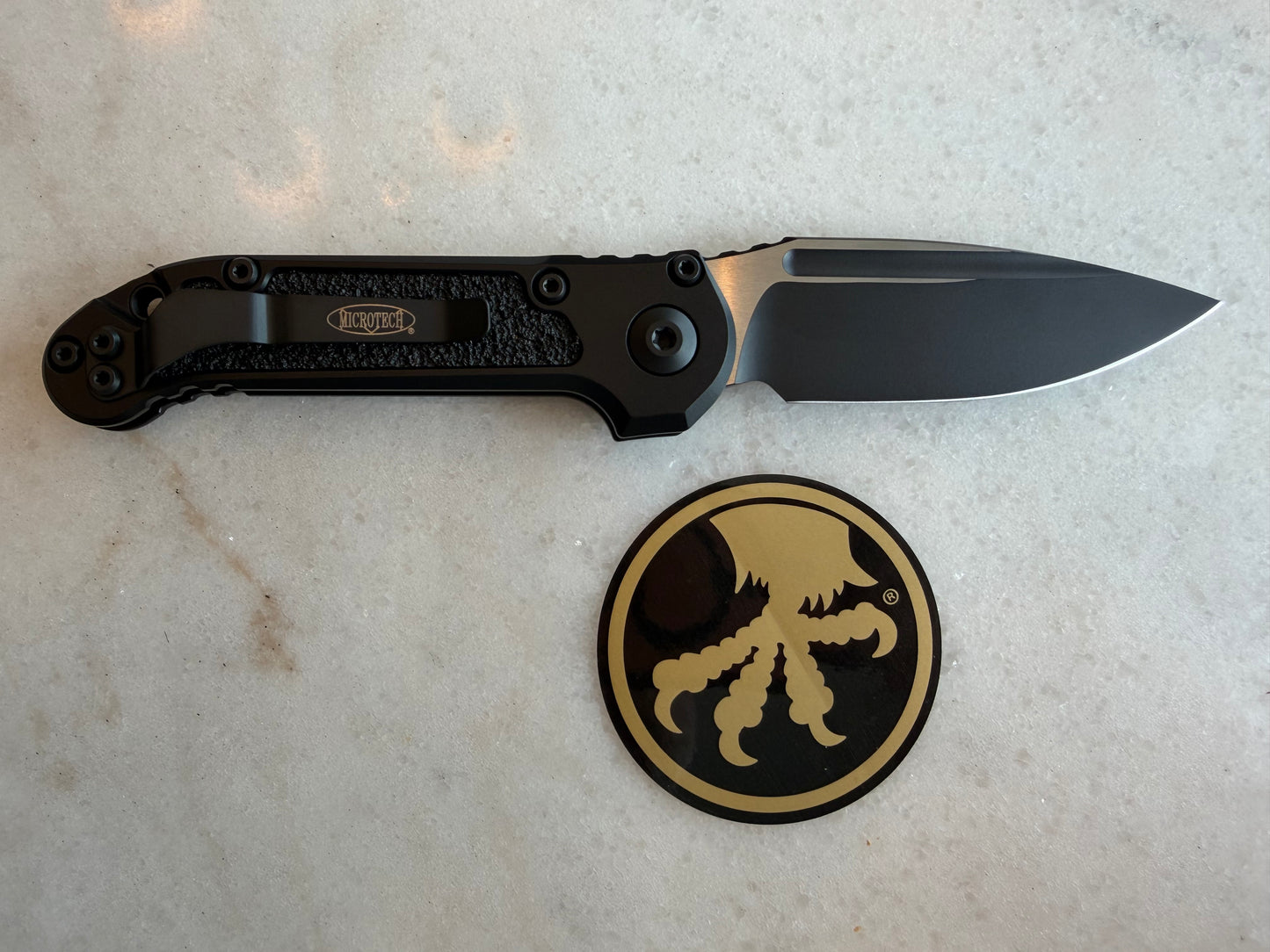 Microtech L.U.D.T. S/E Gen III Automatic Knife - 3.5" Drop Point Black M390MK (Black Handle) (1135-1T)