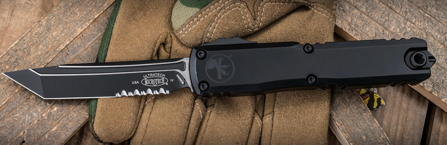 Microtech Ultratech Gen IV T/E Black Partial Serrated Black Tactical OTF Automatic Knife – 11234-2T