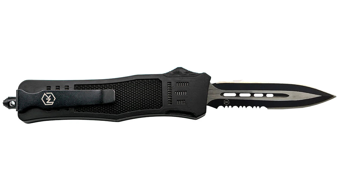 Normandy Griffin Tactical OTF Knife - Small 2.75" Serrated Spear Point (Black TPR)