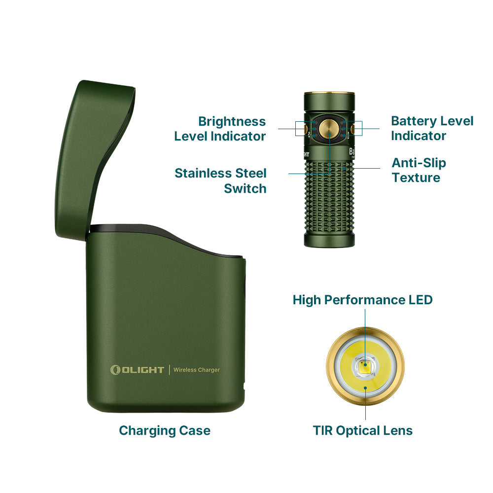 Olight Baton 4 Premium Edition EDC Flashlight - OD Green | 1300 Lumens with Charging Case