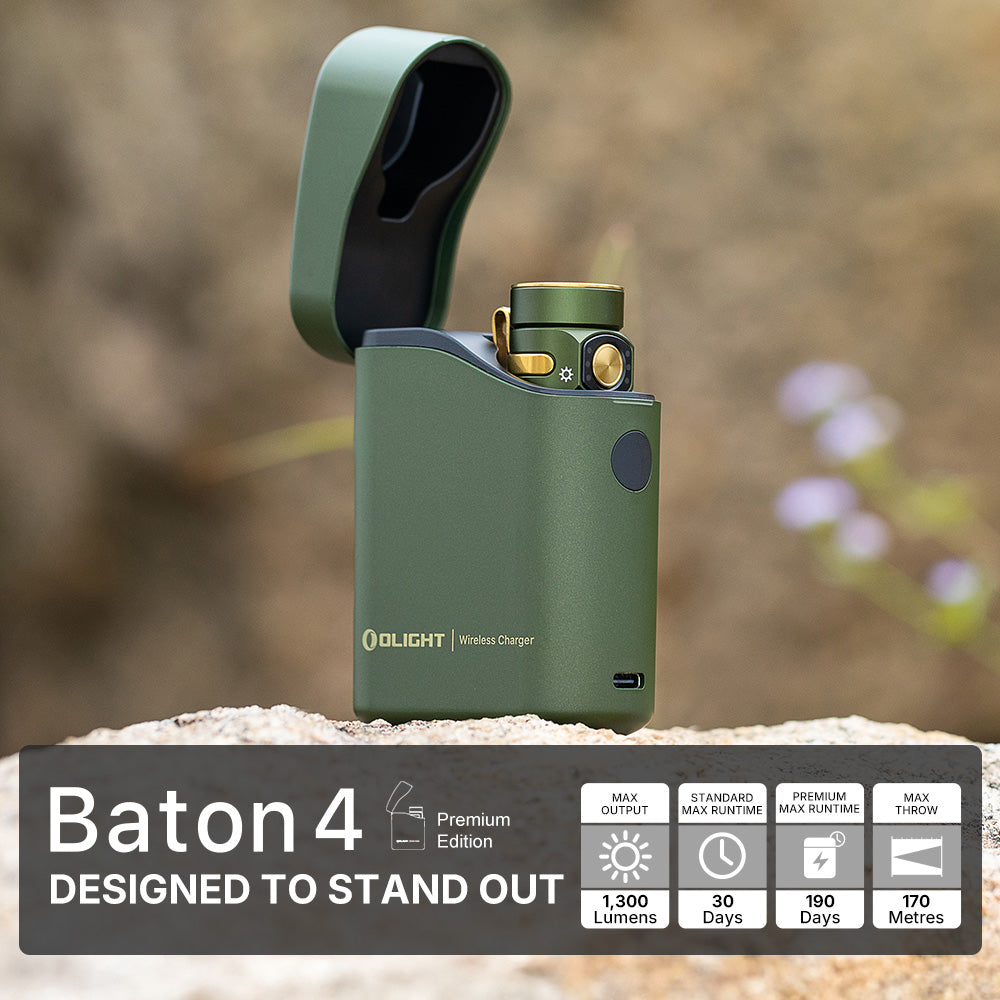 Olight Baton 4 Premium Edition EDC Flashlight - OD Green | 1300 Lumens with Charging Case