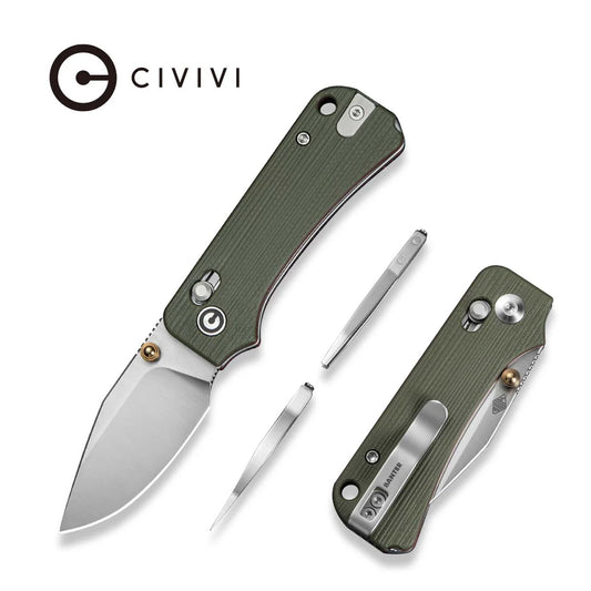 CIVIVI Baby Banter 2 TG Crossbar Lock Knife - Green/Red G10 Handle / Satin 14C28N Modified Clip Point Blade (C24074-1)