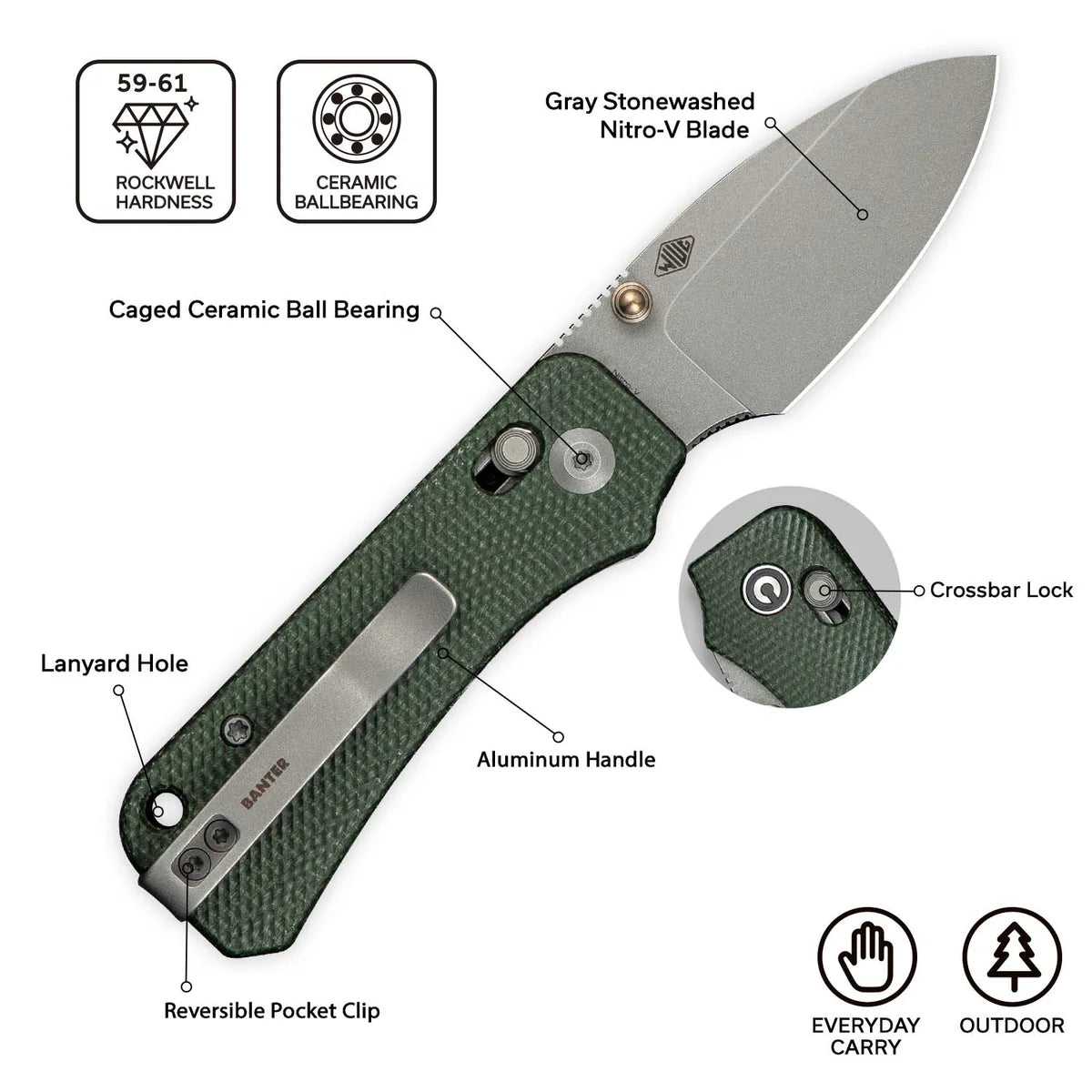 CIVIVI Baby Banter 2 Crossbar Lock Knife - Black G10 Handle / Black Stonewashed Nitro-V Blade (C23074-3)
