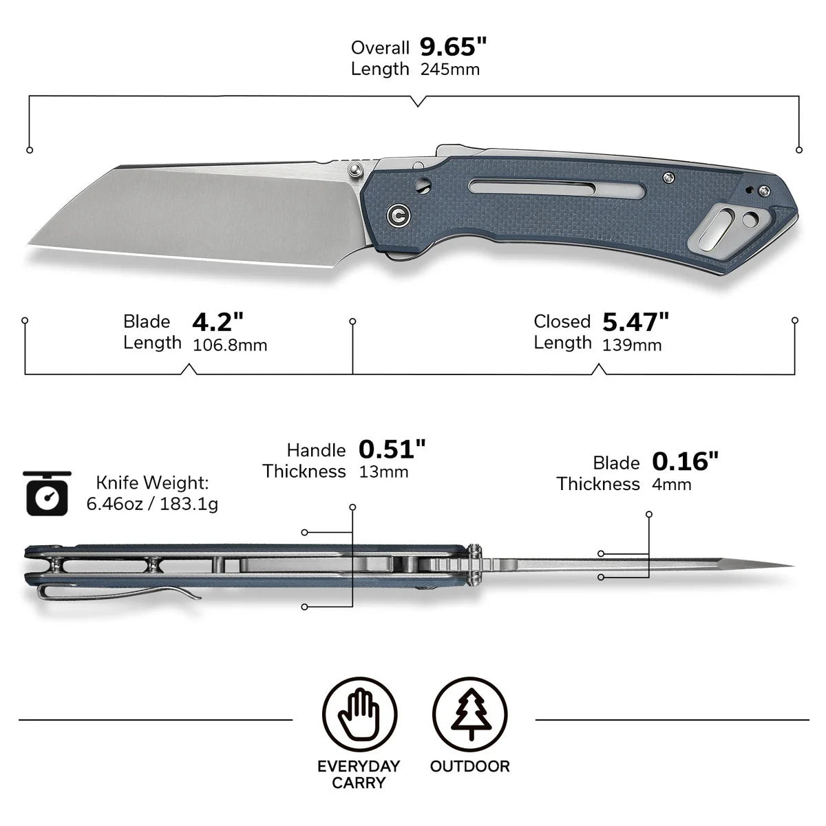CIVIVI Buster FG Flipper Knife - Black G10 Handle / Black Stonewashed Nitro-V Blade (C24052-2)