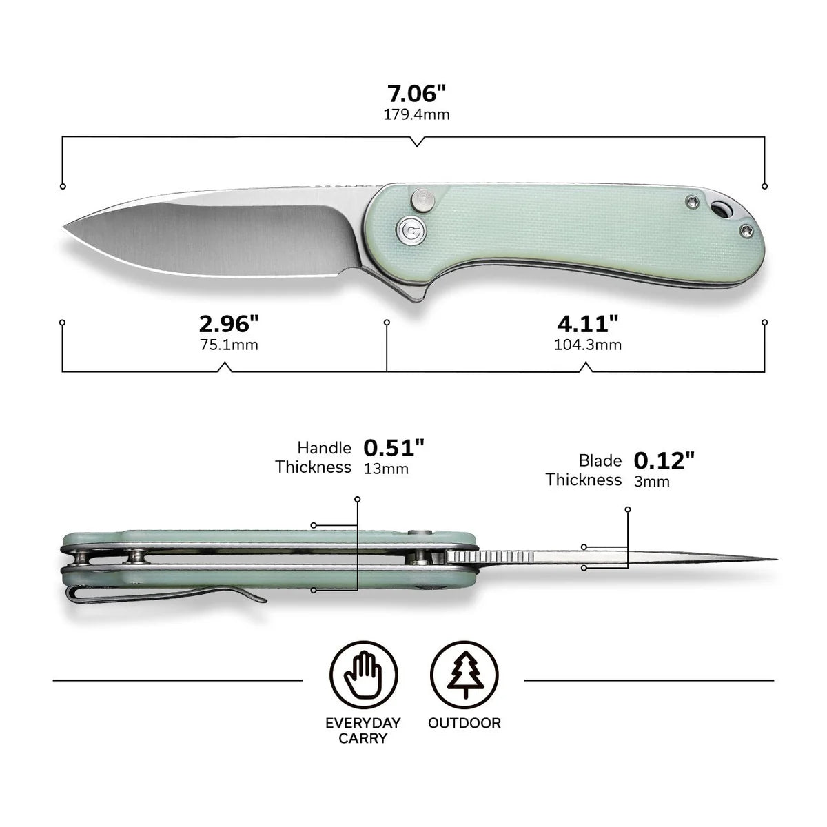CIVIVI Button Lock Elementum II - Natural "Jade" G10 Handle / Satin Nitro-V Blade (C18062P-2)