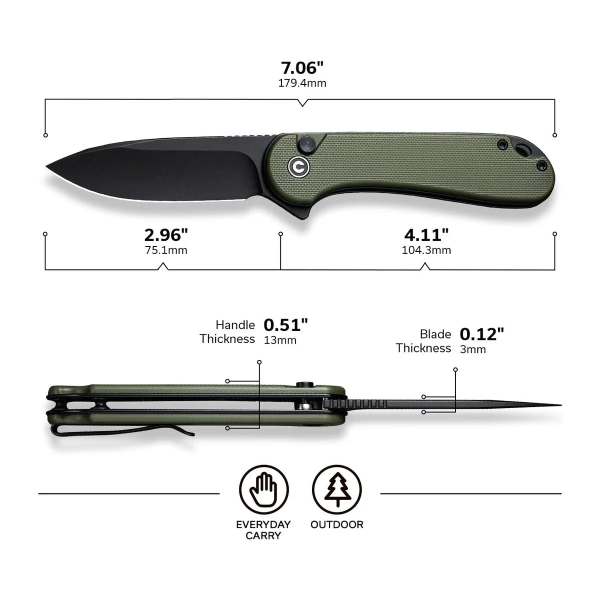 CIVIVI Button Lock Elementum II - OD Green G10 Handle / Black Stonewashed Nitro-V Blade (C18062P-3)