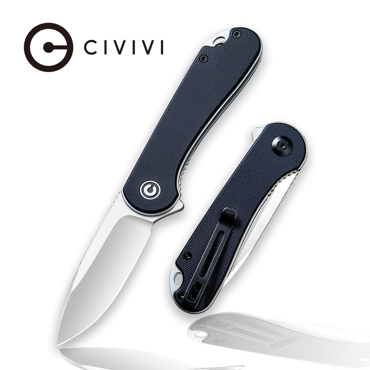 CIVIVI Elementum Flipper Knife - Black G10 Handle / Satin D2 Drop Point Blade (C907A)