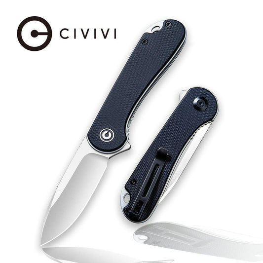 CIVIVI Elementum Flipper Knife - Black G10 Handle / Satin D2 Drop Point Blade (C907A)