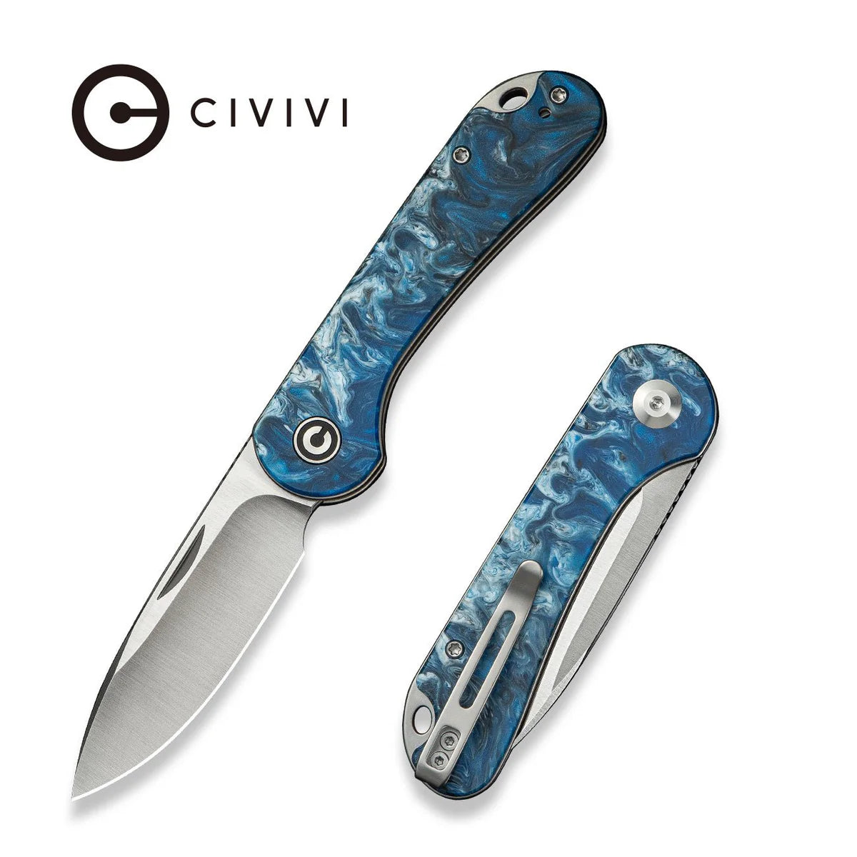 CIVIVI Elementum Slip Joint Knife - Blue Ocean Resin Handle / Satin 14C28N Blade (C18062AJ-4)