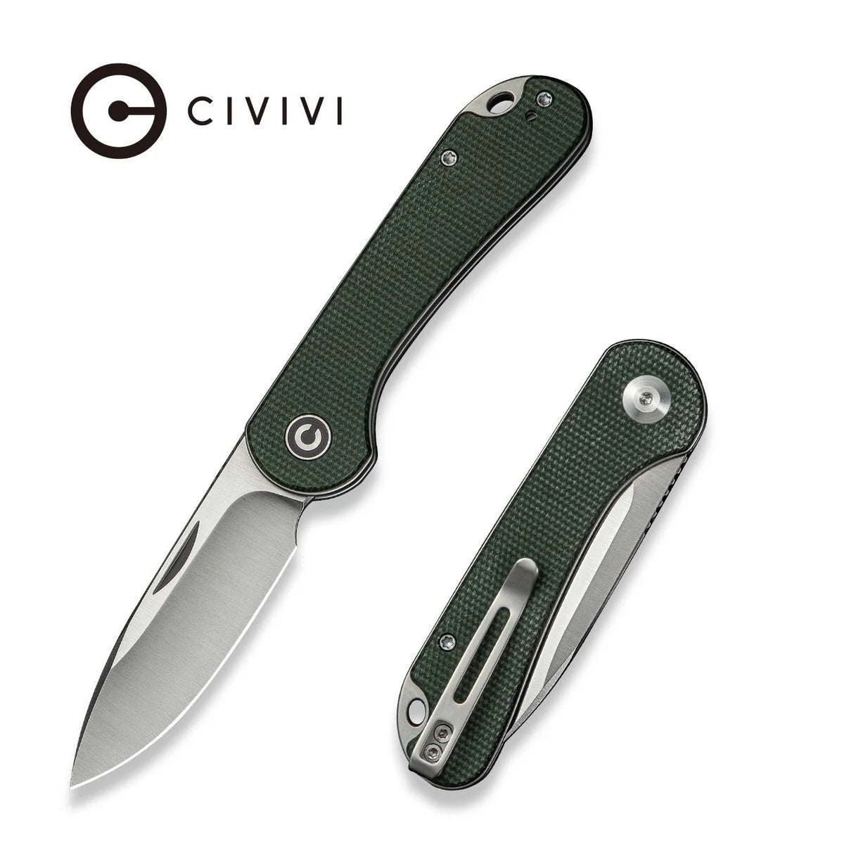 CIVIVI Elementum Slip Joint Knife - Green Canvas Micarta Handle / Satin 14C28N Blade (C18062AJ-2)