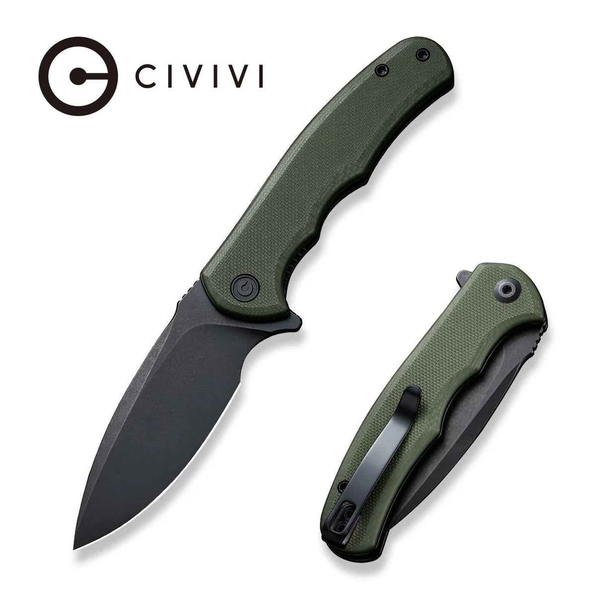 CIVIVI Mini Praxis Flipper Knife - OD Green G10 Handle / Black Stonewashed D2 Blade (C18026C-1)