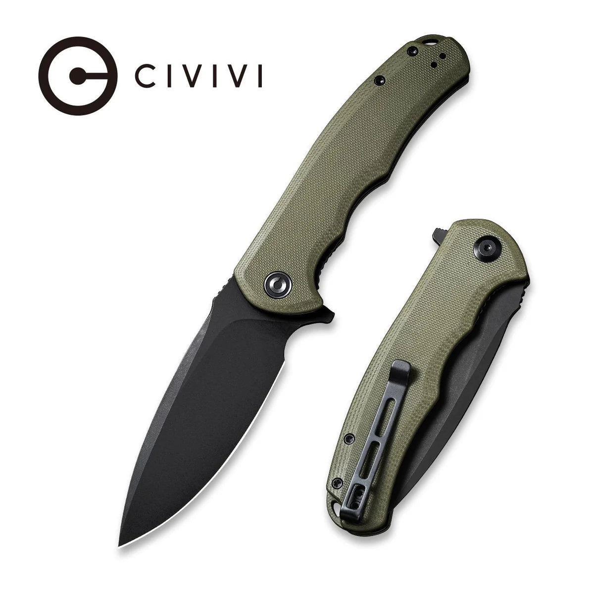 CIVIVI Praxis Flipper Knife - OD Green G10 Handle / Black Stonewashed 9Cr18MoV Blade (C803F)