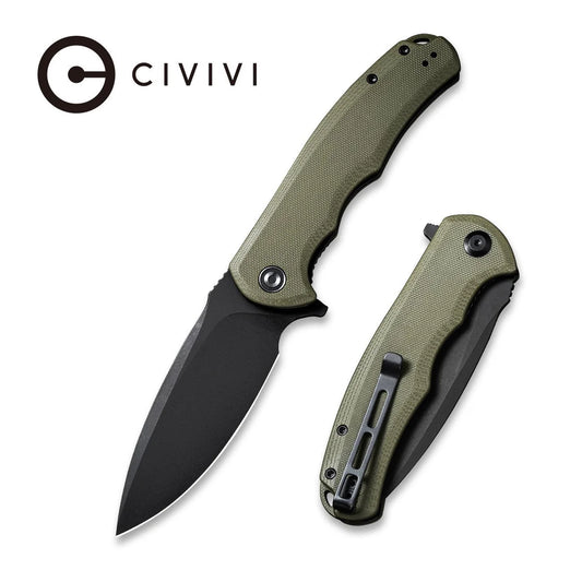 CIVIVI Praxis Flipper Knife - OD Green G10 Handle / Black Stonewashed 9Cr18MoV Blade (C803F)