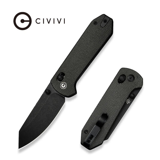 CIVIVI Yonder Crossbar Lock Knife - Dark Green Canvas Micarta Handle / Black Stonewashed 14C28N Blade (C23073B-1)