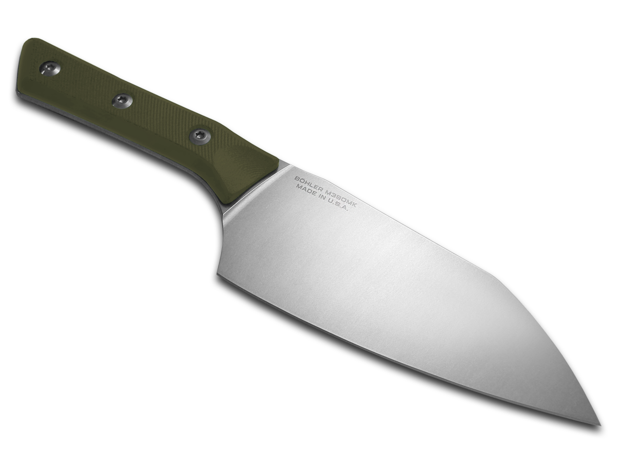 Microtech 6" Santoku Knife - Stonewash M390MK Blade - OD Green G-10 with Titanium Bolsters (3200B-10OD)
