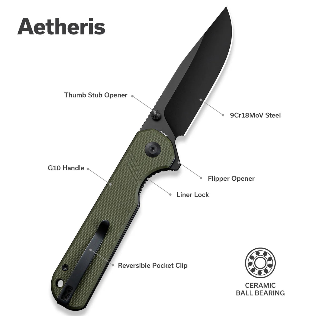SENCUT Aetheris - OD Green G10 Handle / Black 9Cr18MoV Blade (S24095-2)